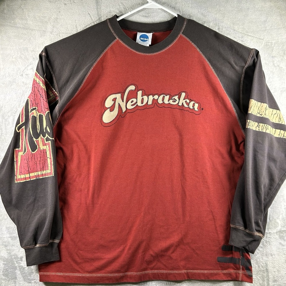 Nebraska Cornhuskers Red Gray Long Sleeve Shirt‎ Mens XL Hunting Retro Huskers